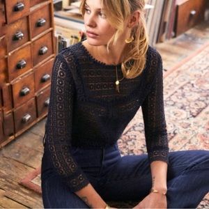Sezane Joss Blouse Cotton Crochet in Navy size 38